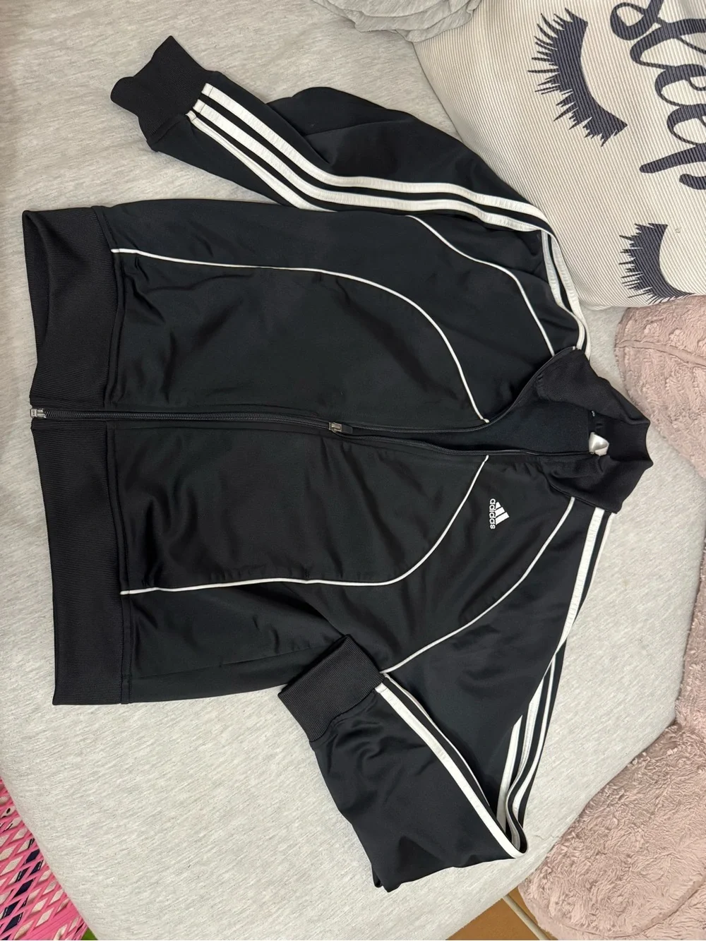 adidas Black Track Jacket with White Stripe Accents